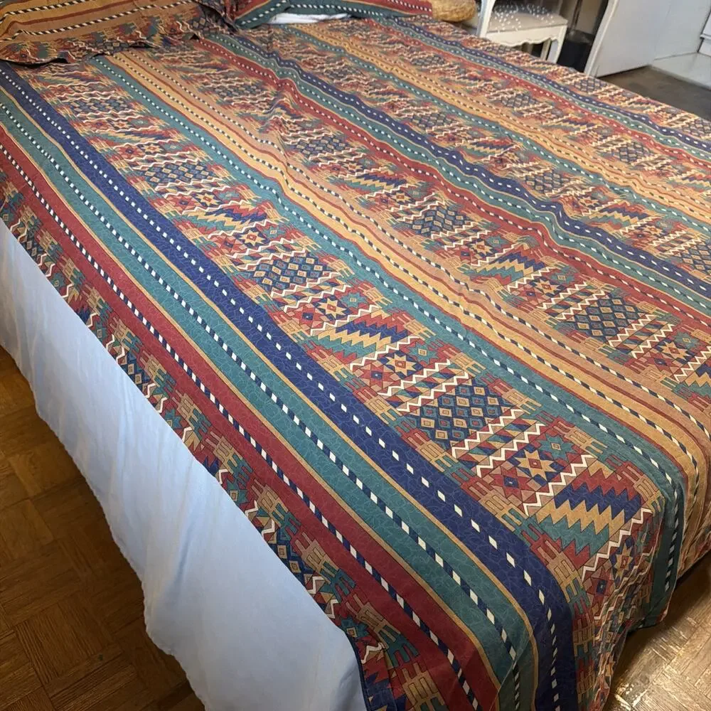 Vintage Beacon Looms Southwestern Aztec Print Full/Queen Size Duvet Shams USA